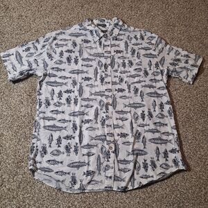 Eddie Bauer Large Classic Fit Short Sleeve Button Down Fish Shirt Fishing